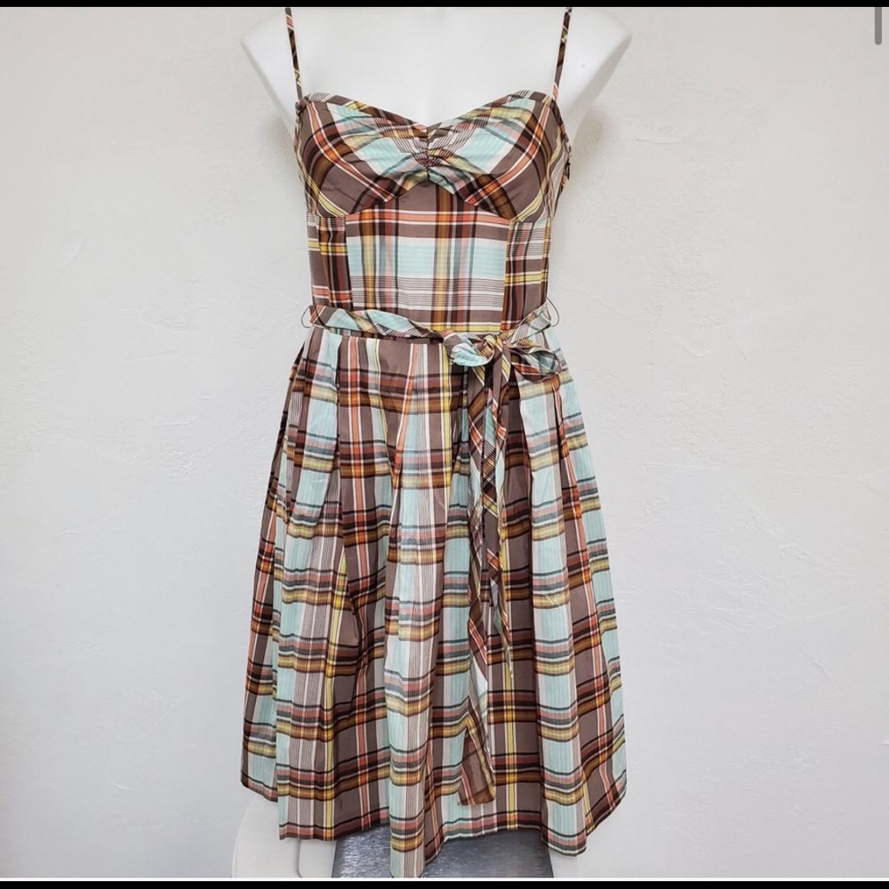 NWOT TRINA TURK | Retro Silk Blend Plaid Pleated Dress